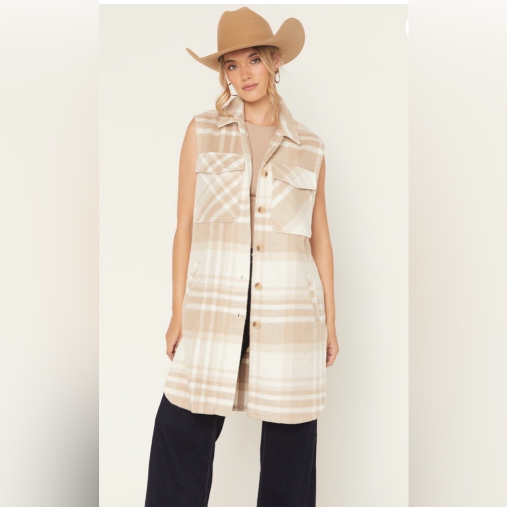 Like new! ASHLEY WOMEN'S PLAID PRINT BUTTON-DOWN LONG VEST